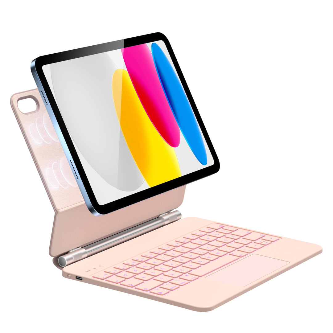 HOU Tastatur mit Trackpad für iPad 10(A2696/A2777/A2757), Magnetischer Ständer, 7-farbige Hintergrun
