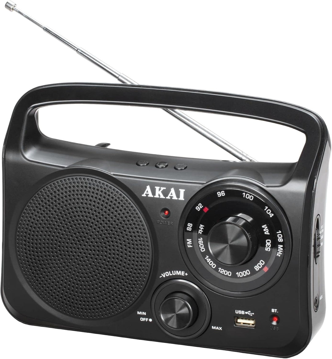 AKAI Tragbares AM/FM Radio mit Bluetooth, USB und AUX Klassisch, Robust und einfach in der Bedienung