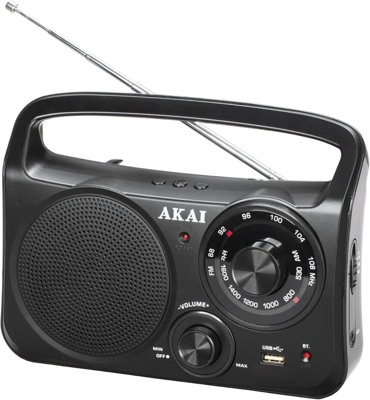 AKAI Tragbares AM/FM Radio mit Bluetooth, USB und AUX Klassisch, Robust und einfach in der Bedienung