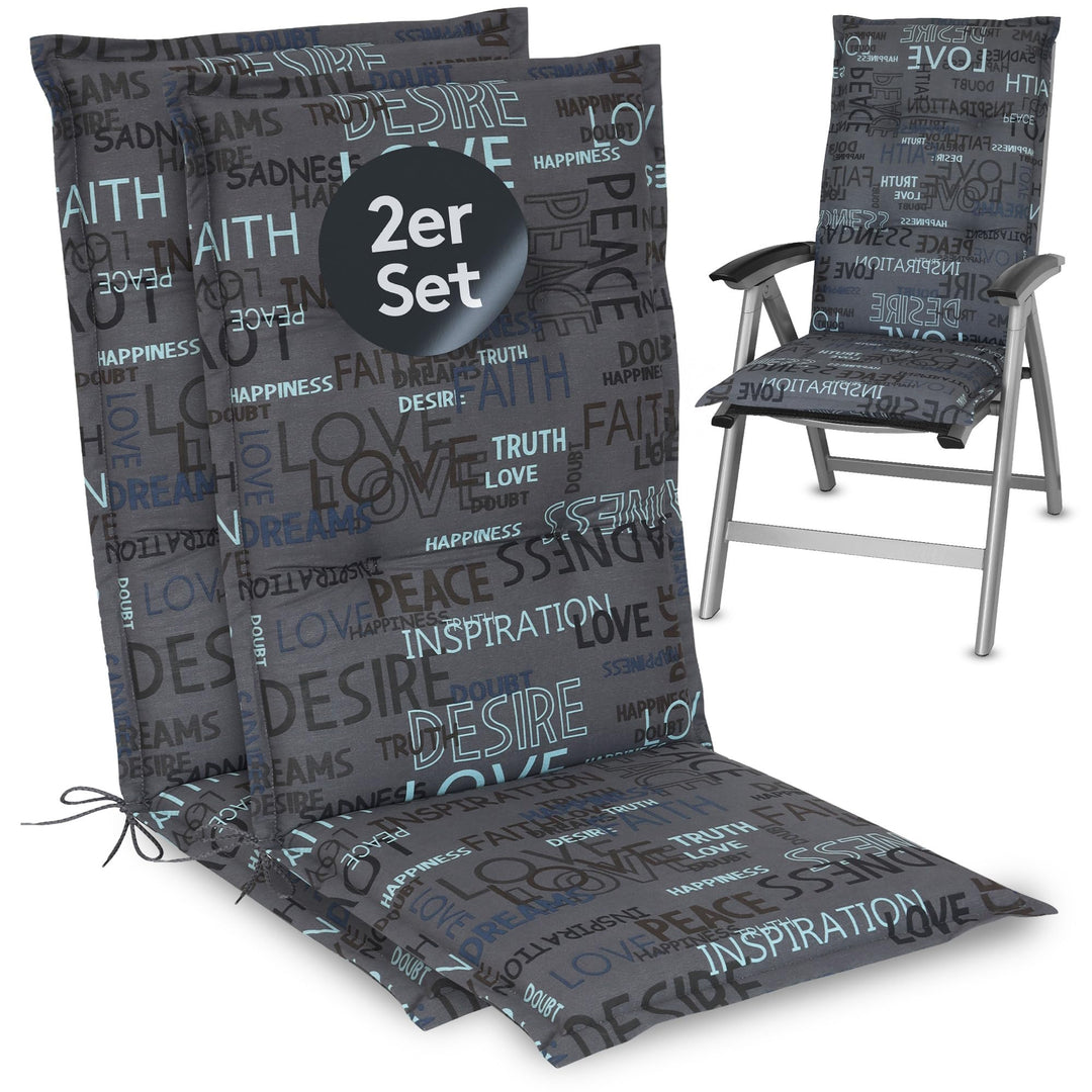 LILENO HOME Gartenstuhl Auflagen als [2er Set - Hochlehner] in Letters Anthrazit - Bequeme Liegen al
