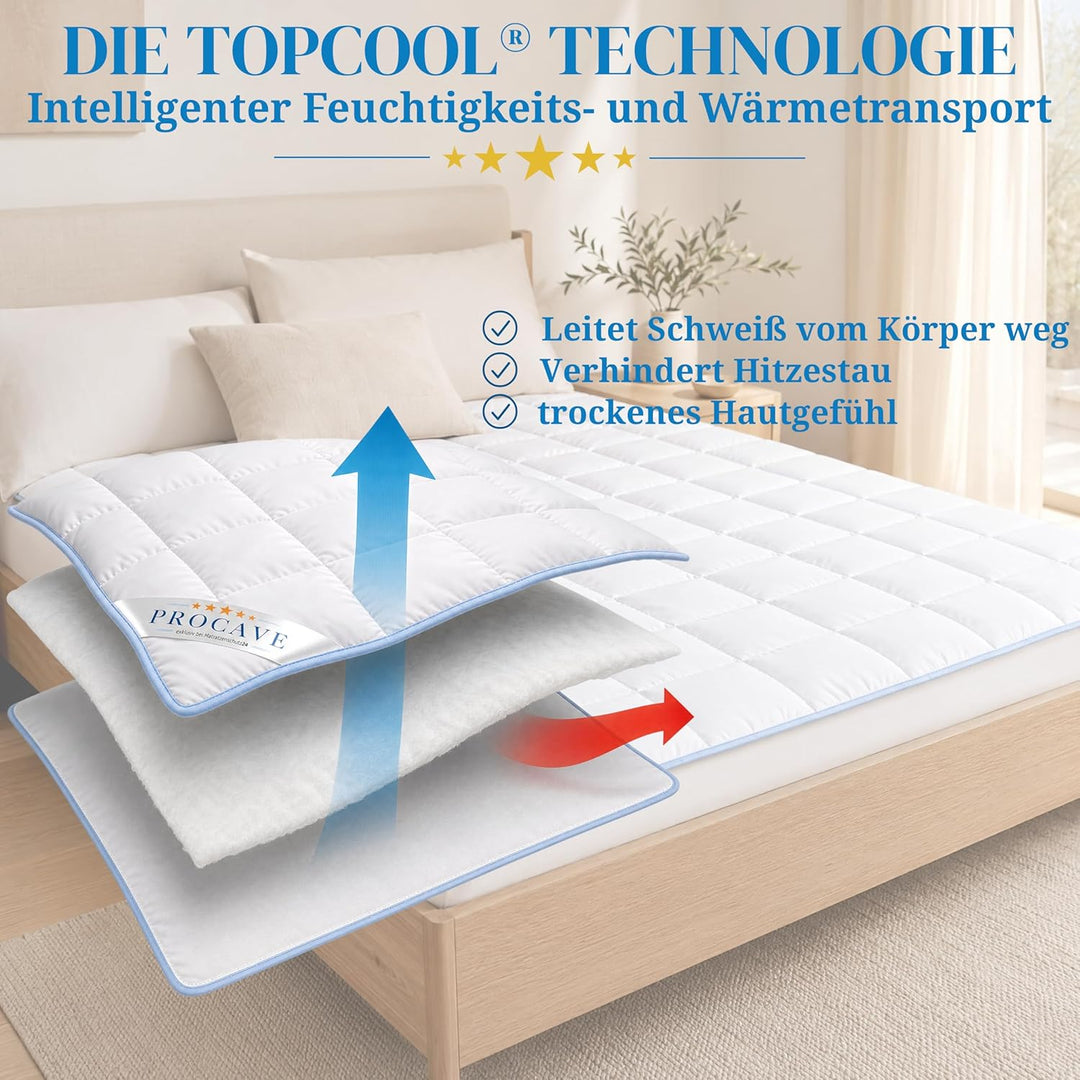 PROCAVE | TopCool Qualitäts-Bettdecke für das ganze Jahr | Entspannt schlafen - absorbiert Körperfeu