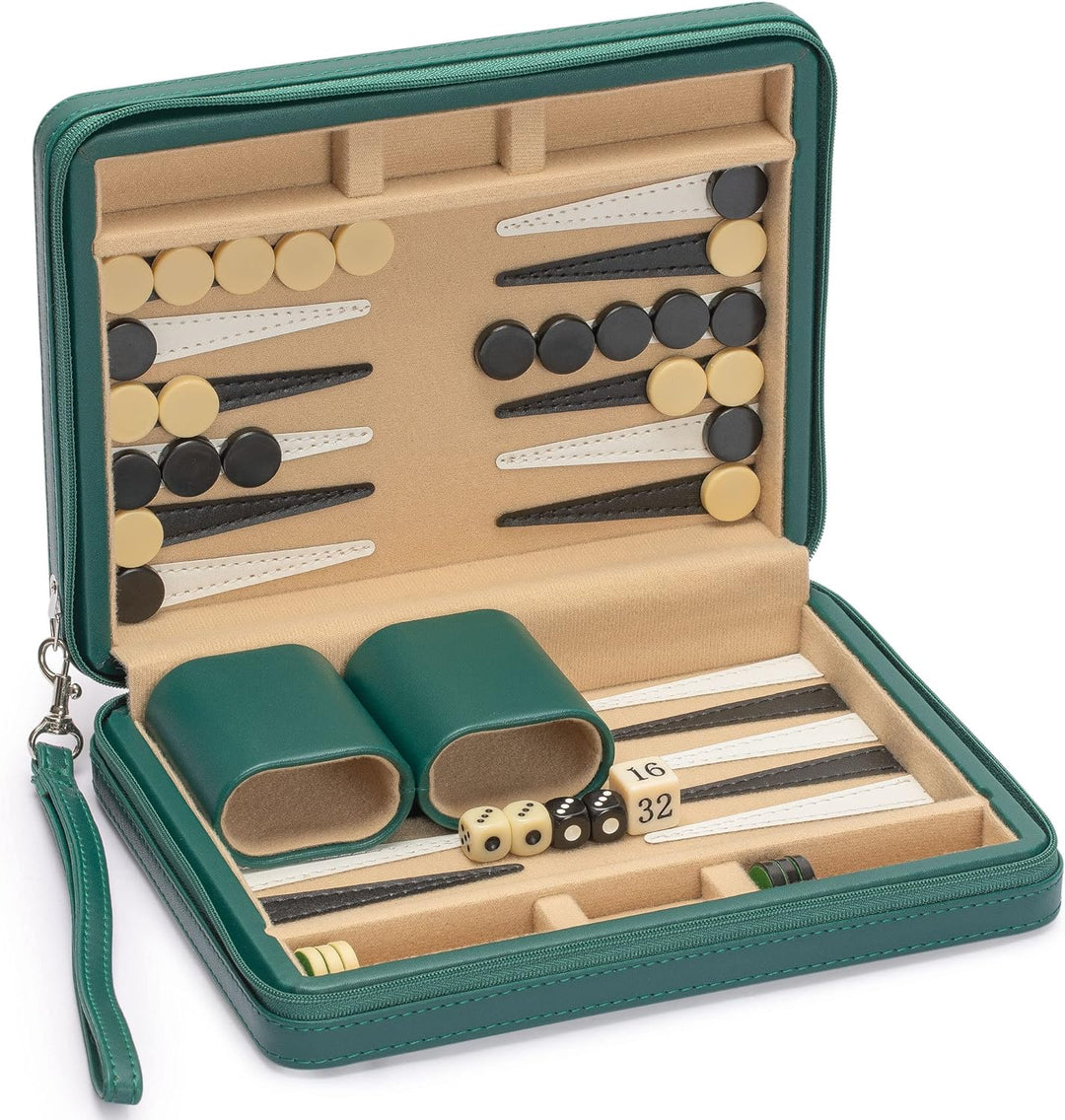Yellow Mountain Imports Mini Travel Backgammon, Grün Dark Teal, Dark Teal
