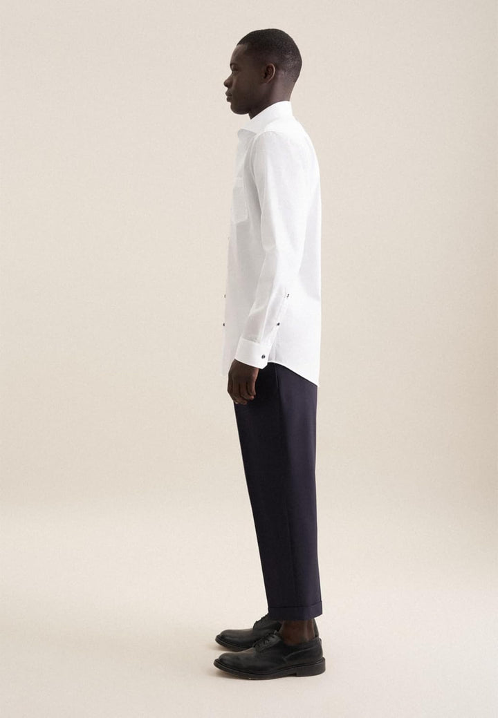 Seidensticker Herren Regular Fit Langarm Popeline Hemd, weiss, 40