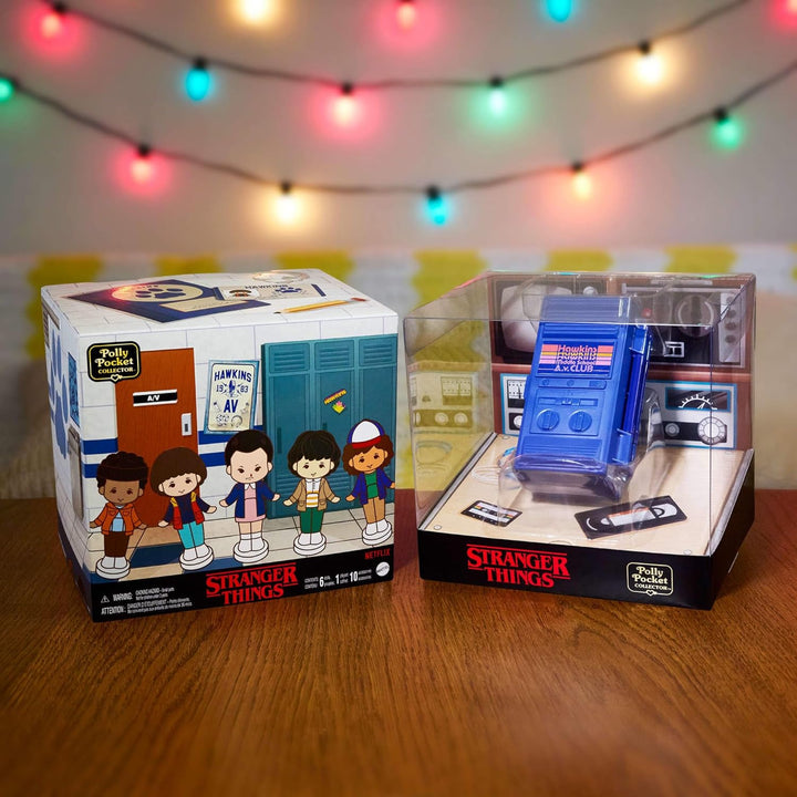 Polly Pocket Sammler Spielset, Stranger Things Schatulle mit 6 Sondereditions-Figuren und 10 Accesso