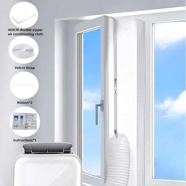 Fensterabdichtung für mobile Klimageräte 400CM Hot Air Stop zum Anbringen an Fenster, Inkl. 2 Kabelb
