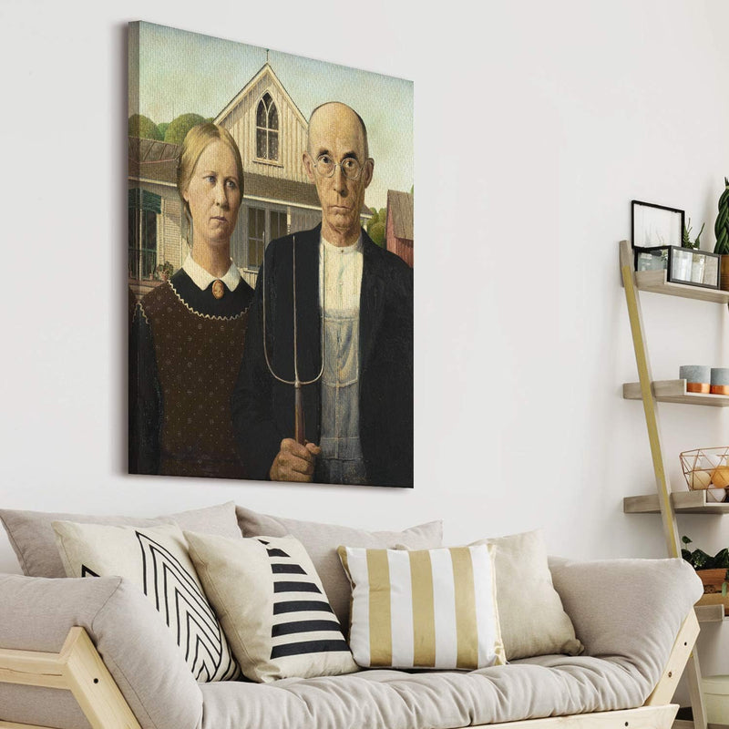 PICANOVA – Grant Wood – American Gothic 75x100cm – Bild auf Leinwand – Premium Kunstdruck Auf 2cm Ho