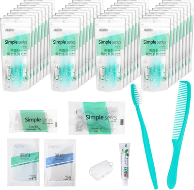 Zahnbürste und Zahnpasta Set, einzeln verpackt, mit Reise-Zahnpasta und Bürste, Kamm, Shampoo, Dusch