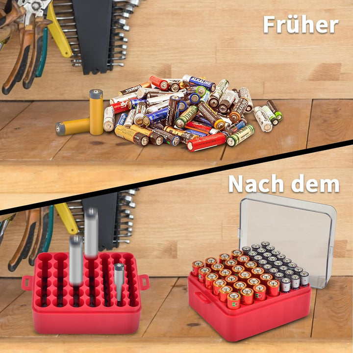 Batterie Organizer Aufbewahrungskoffer, Batterie Vault Box Container für 48pcs AA AAA Batterien, Kun