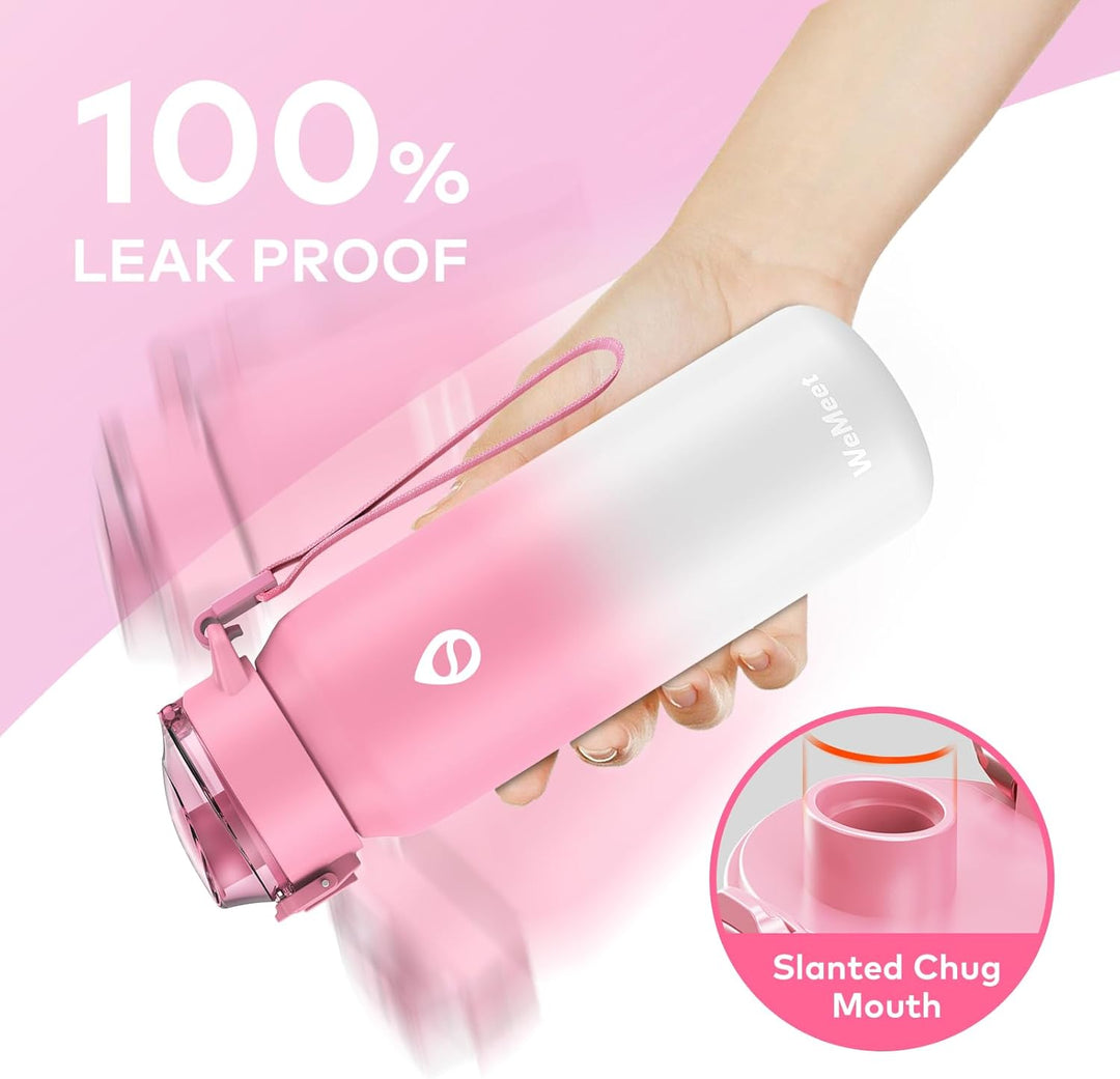 WEMEET Trinkflasche 18/10 Edelstahl mit Abnehmbare Strohhalm 500ML, Auslaufsicher Edelstahlflasche D