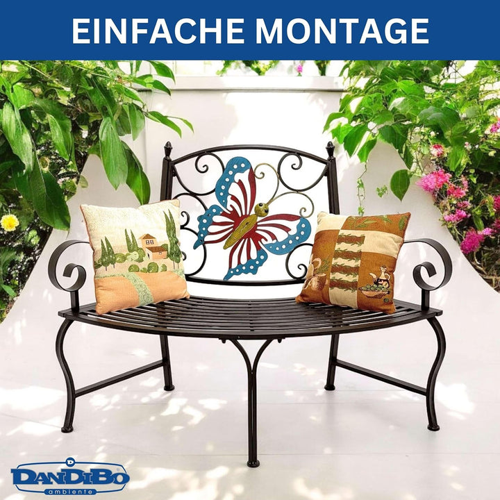 DanDiBo Baumbank Halbrund Wetterfest Metall Braun 96594 Gartenbank Viertelkreis Eisen Bank Garten An