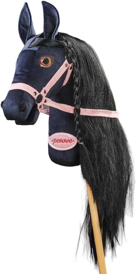 Ponnie Steckenpferd Black Lady A4, Hobby Horse, Pferde Spielzeug für Kinder, mit handgemalten Augen,