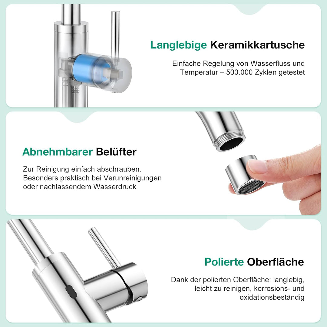 CREA Infrarot Wasserhahn 360° drehbar mit Automatischer Sensor Berührungslose, Einhebelmischer Armat