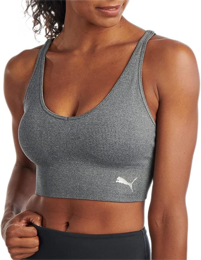 PUMA Damen Nahtloser Sport-BH, Durchsichtig S Meliert, Grau, S Meliert, Grau