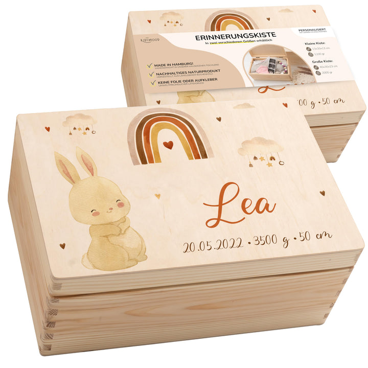 KIDSMOOD - Erinnerungsbox Baby, personalisierte Holzkiste mit Deckel, Ideal zur Aufbewahrung von Eri
