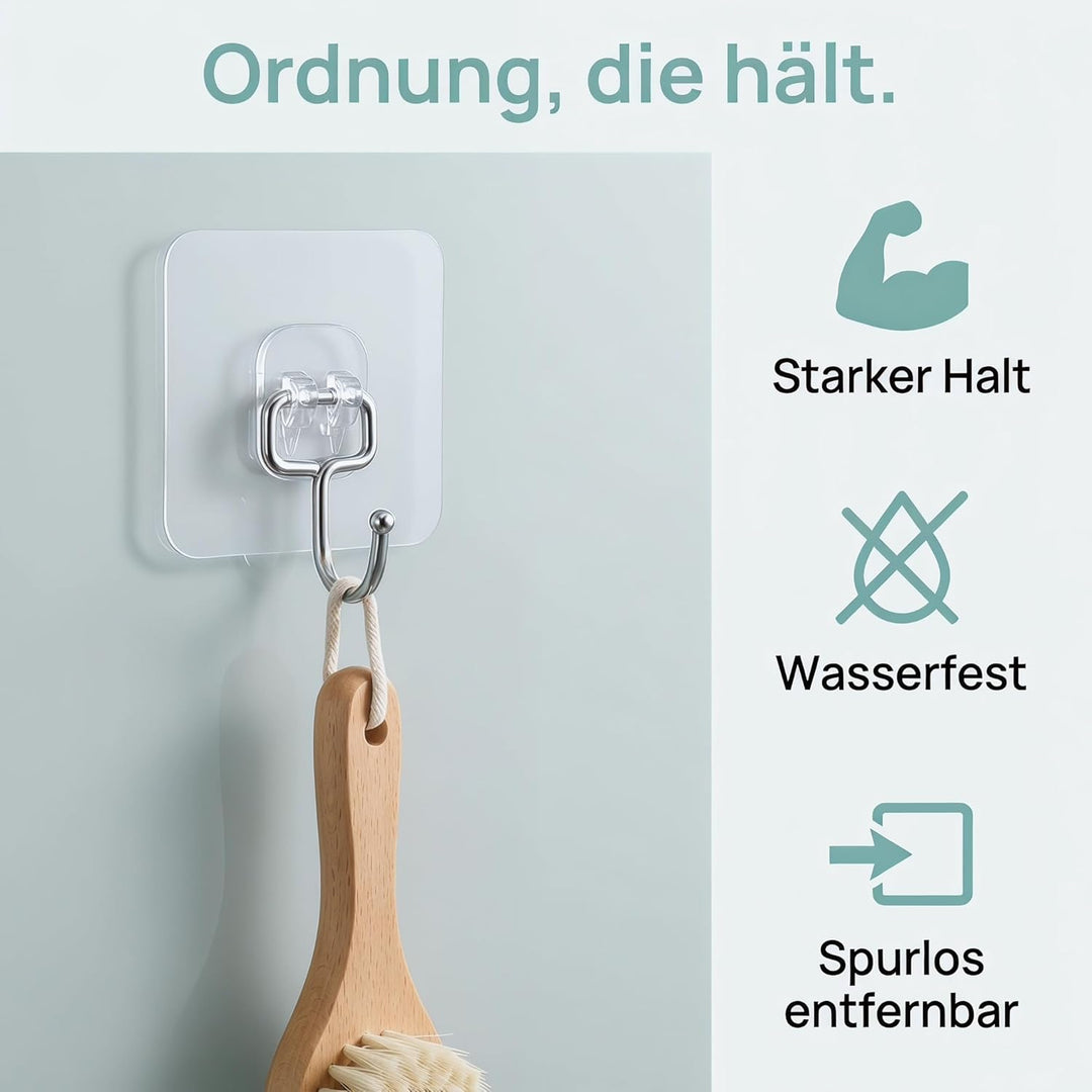 Charfia 16 Stück 15kg (Max) Selbstklebend Haken Extra Stark, Grosse Klebehaken Transparent Haken Sel