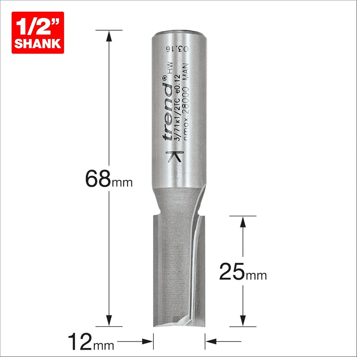 Trend 3/71 X 1/2TC Zwei Flöte Cutter 12 mm Durchmesser – Silber