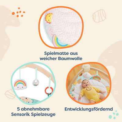 B. baby – Spielbogen Baby aus Holz – Weiche Krabbeldecke – mit Sensorik Spielzeug zum Aufhängen – Sp