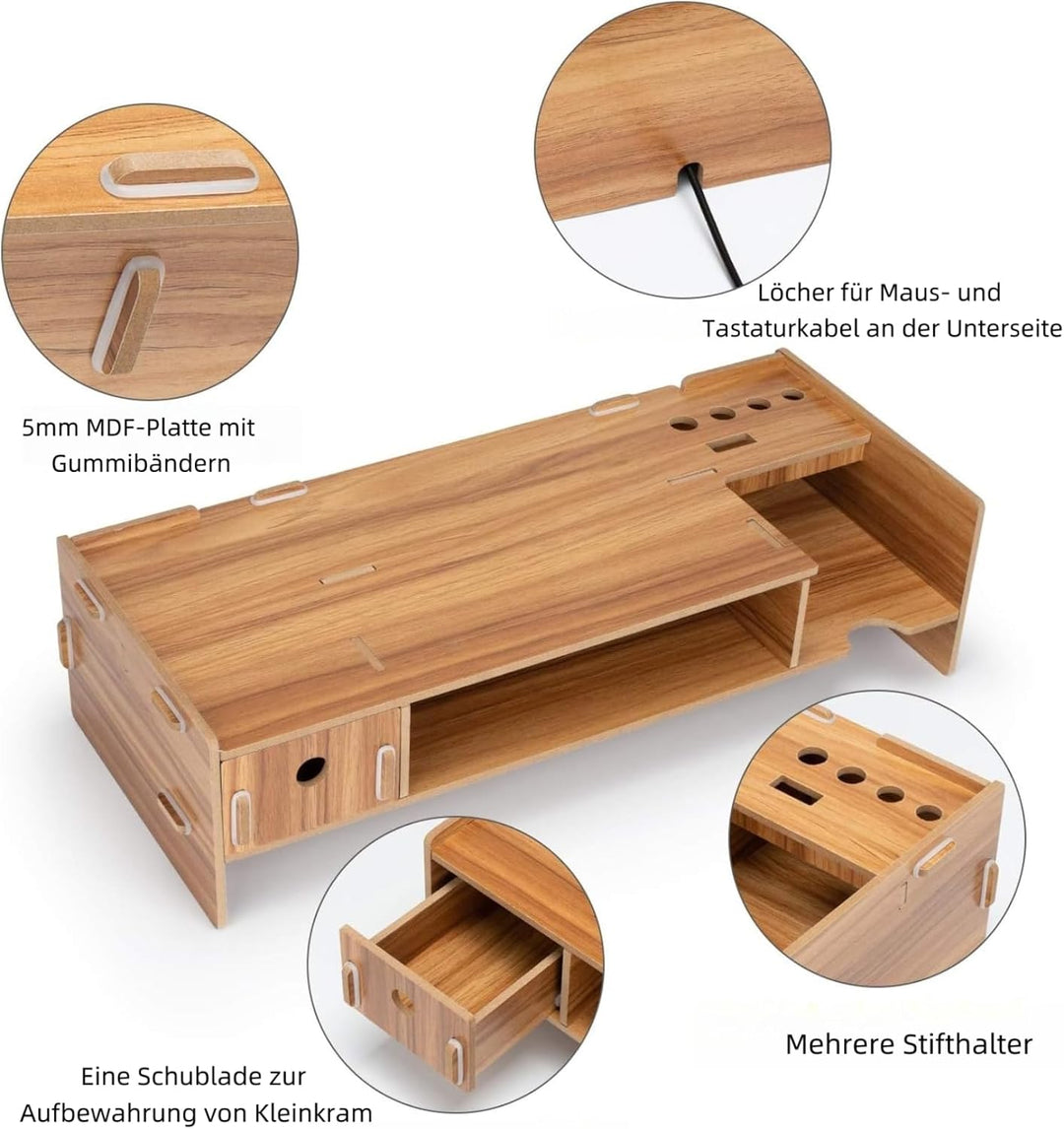Monitorständer Holz, Unterbau Bildschirm, Multifunktionaler Bildschirmerhöhung, Büro Schreibtisch Or