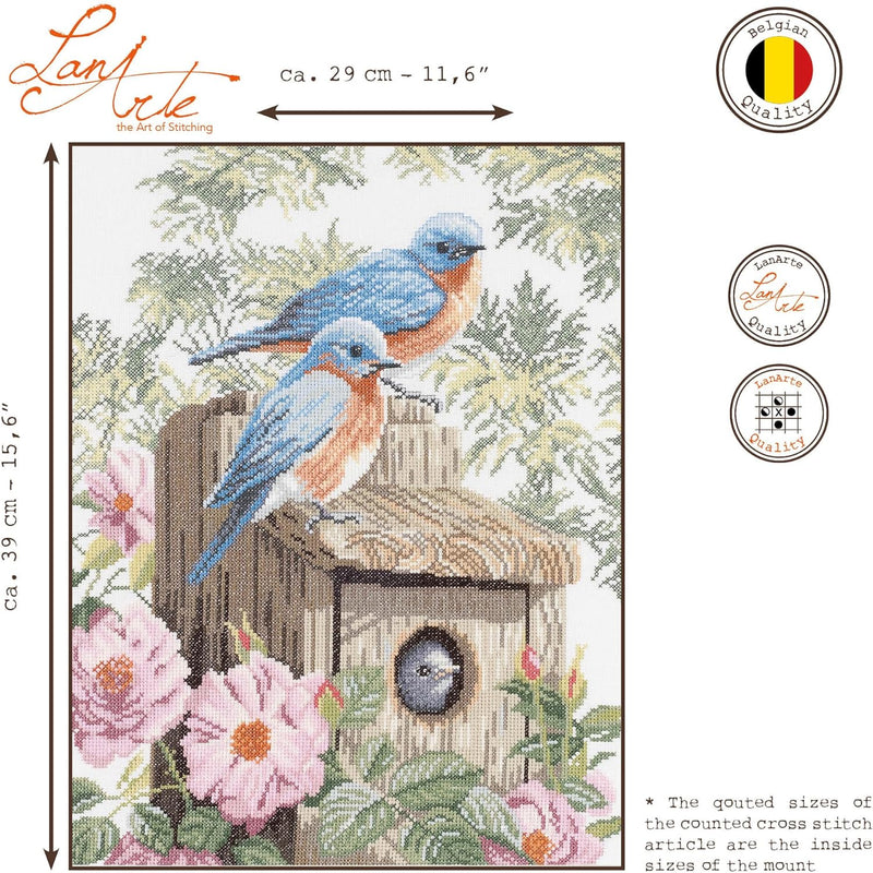 LANARTE PN Zählmusterpackung Blaue Vögel Aida Kreuzstichpackung, Baumwolle, Mehrfarbig, 29 x 39 x 0.