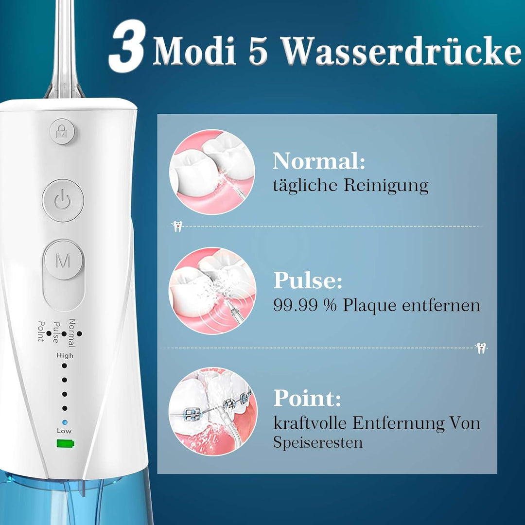 SURFOU Munddusche Kabellos Mundduschen 230ML 3 Modi 7 Düsen, Mundduschen Reise Water Flosser IPX7 Wa