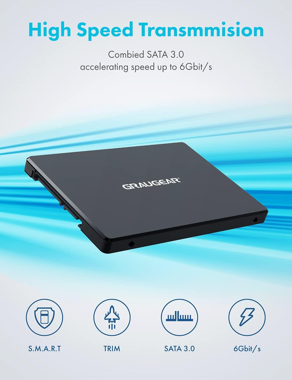 GRAUGEAR Aluminium M.2-SATA SSD Konverter, für B-Key M.2 NGFF zu 2,5” SATA, 2,5“ Bauform, 7 mm Einba