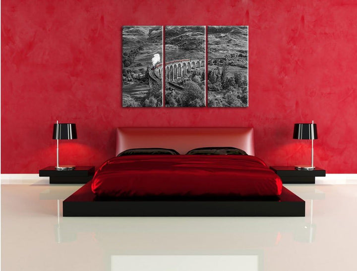 Pixxprint Eisenbahnviadukt in Schottland als Leinwandbild/Grösse: 3 Teilig (120x80 cm) cm/Wandbild/K