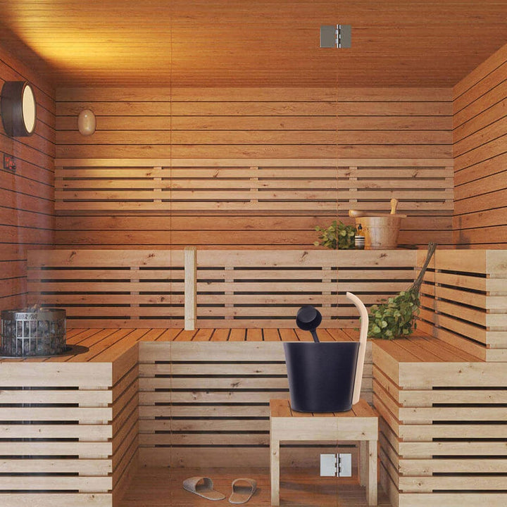 Sauna Eimer, Saunakübel Set, 7L Aluminium Saunakübel Saunakelle Mit Langem Griff Löffel, Sauna Set M