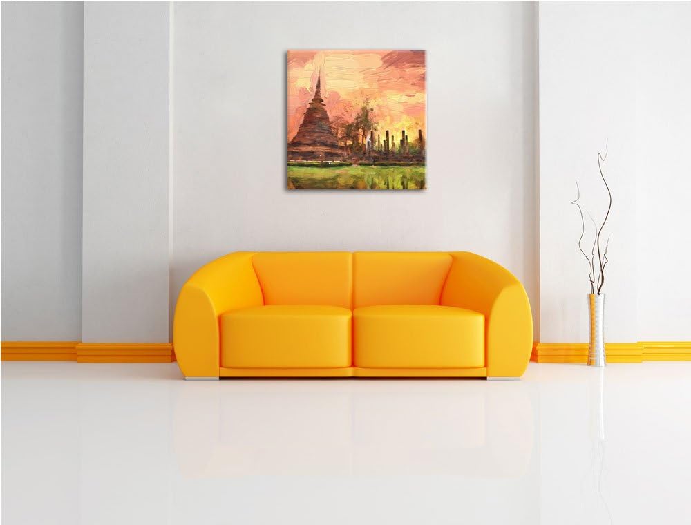 Pixxprint atemberaubender Buddha Tempel als Leinwandbild | Grösse: 70x70 cm | Wandbild | Kunstdruck