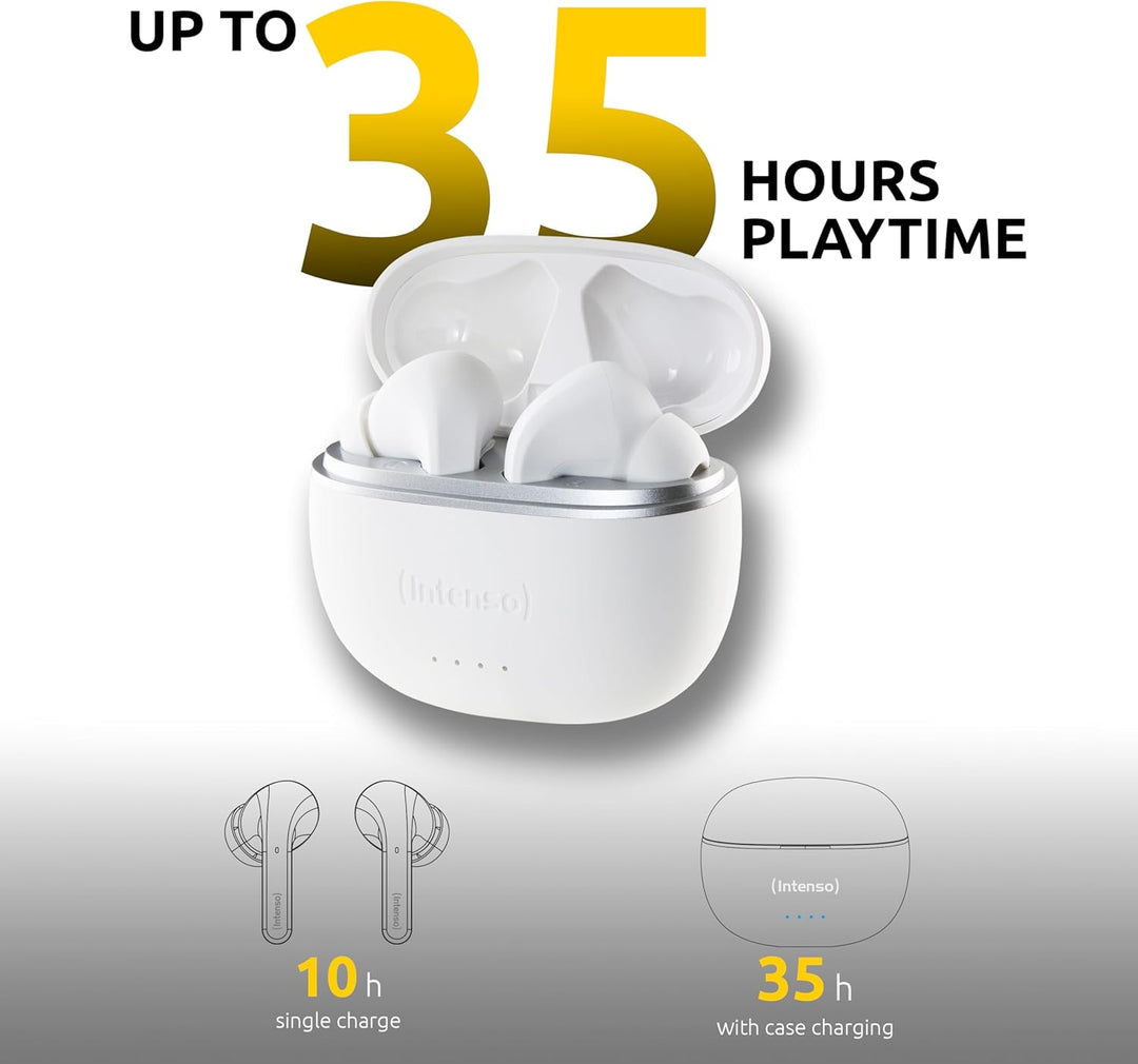 Intenso White Buds - TWS True Wireless Kopfhörer T302A mit Active Noise Cancelling und bis zu 35 Std