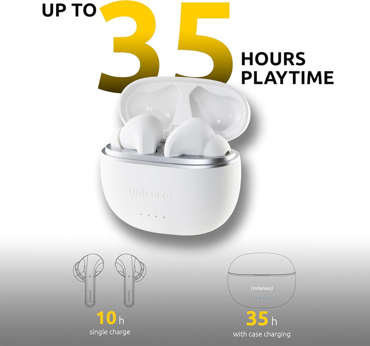 Intenso White Buds - TWS True Wireless Kopfhörer T302A mit Active Noise Cancelling und bis zu 35 Std