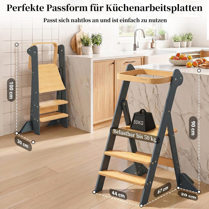 COSYLAND Lernturm ab 1 Jahr klappbar – iF Design Award Gewinner, höhenverstellbarer Lernturm mit Sic