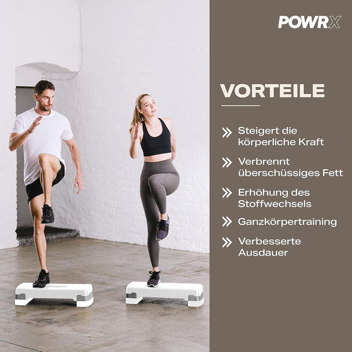 POWRX Steppbrett Fitness höhenverstellbar 10-15cm für Zuhause rutschfest versch. Farben - Stepper, S
