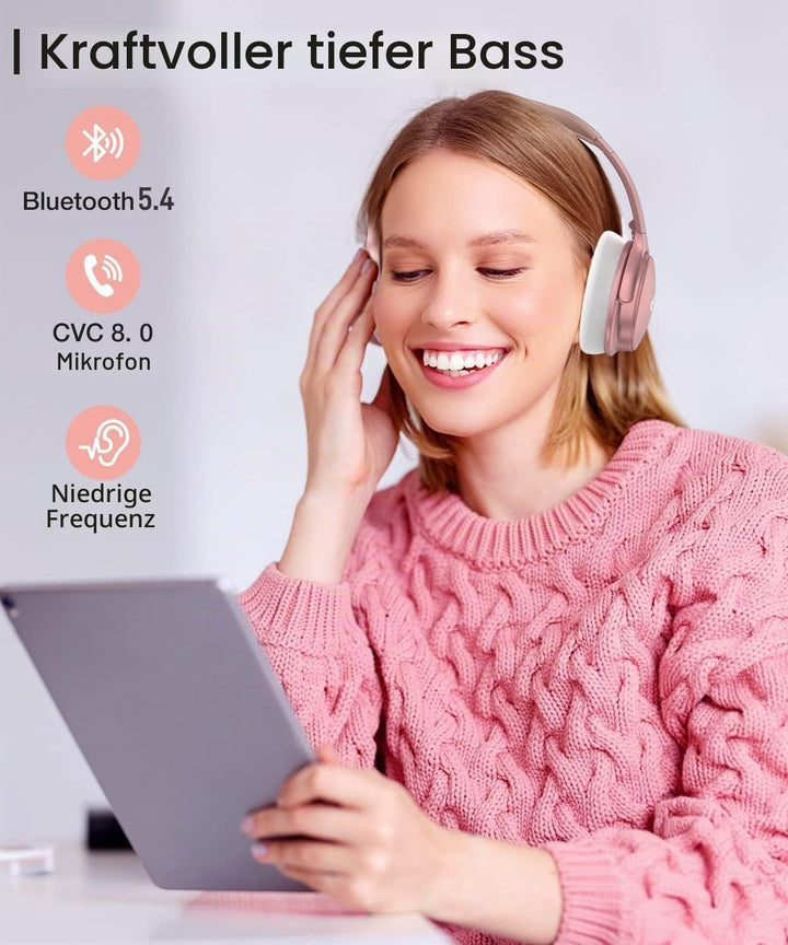 INFURTURE Noise Cancelling Kopfhörer, Roségold, Geräuschunterdrückung-Kopfhörer, Wireless, Bluetooth