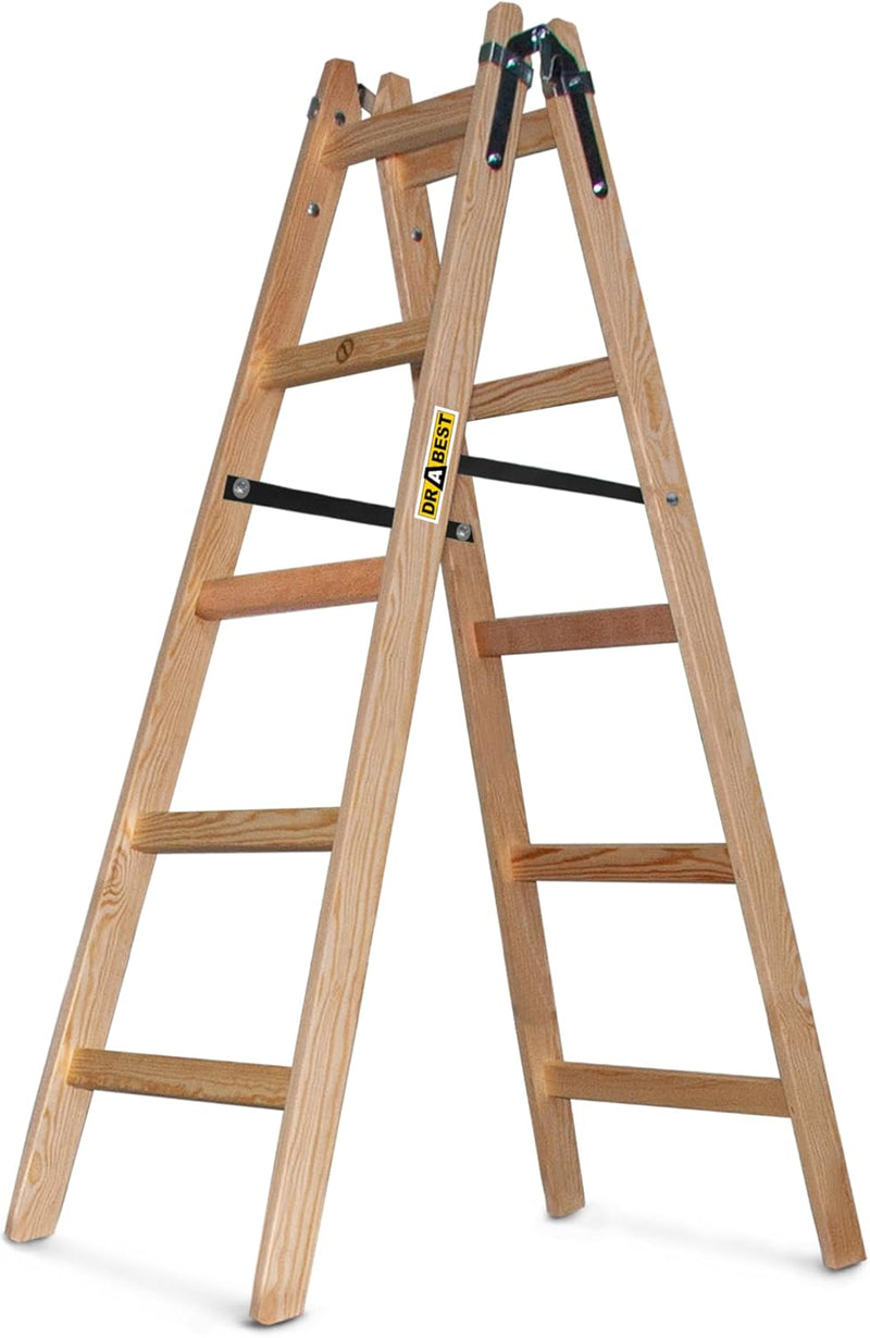 DRABEST - Holzleiter - für Malerarbeiten - 2X 5 Sprossen - m lang - bis 150 kg - Arbeitshöhe 1,53m 3