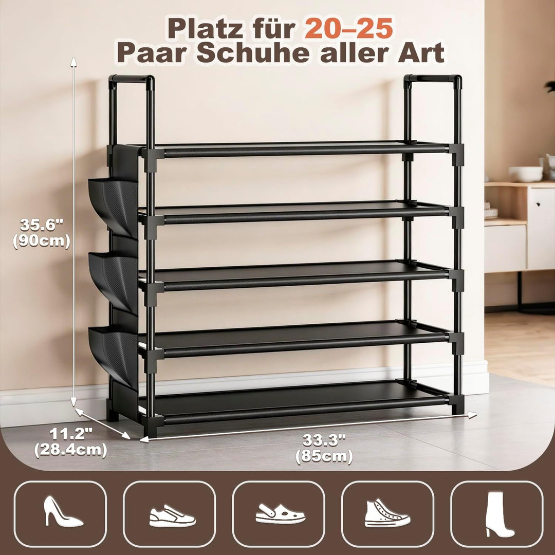 OYREL Schuhregal 5 Ebenen Schuhständer Schuhorganizer für 20-25 Paar Schuhe Platzsparend & Stabil Sc