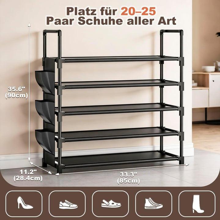 OYREL Schuhregal 5 Ebenen Schuhständer Schuhorganizer für 20-25 Paar Schuhe Platzsparend & Stabil Sc