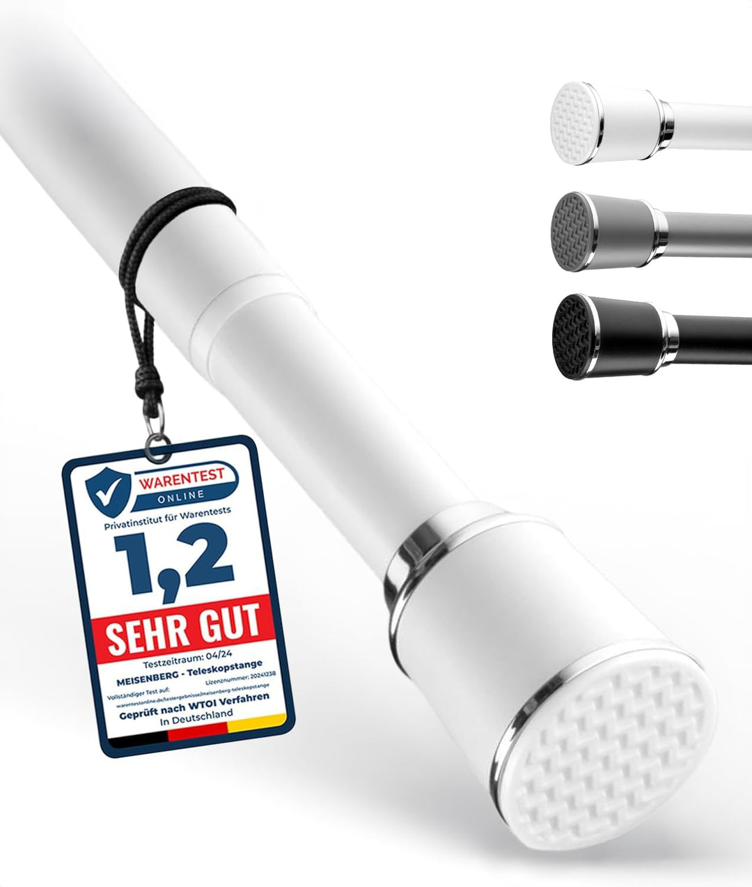 Teleskopstange zum Klemmen 270-320cm, Weiss, Ø 32 mm, Stange ohne Bohren - Klemm Gardinenstange Ausz