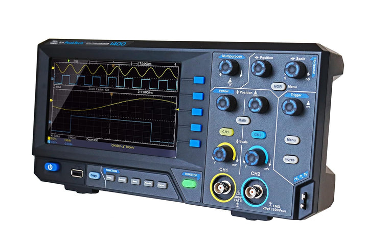 PeakTech 1400 Digital Oszilloskop, 2 Kanal, 5 MHz, 100 MS/s, USB Schnittstelle, PC Software, Schwarz
