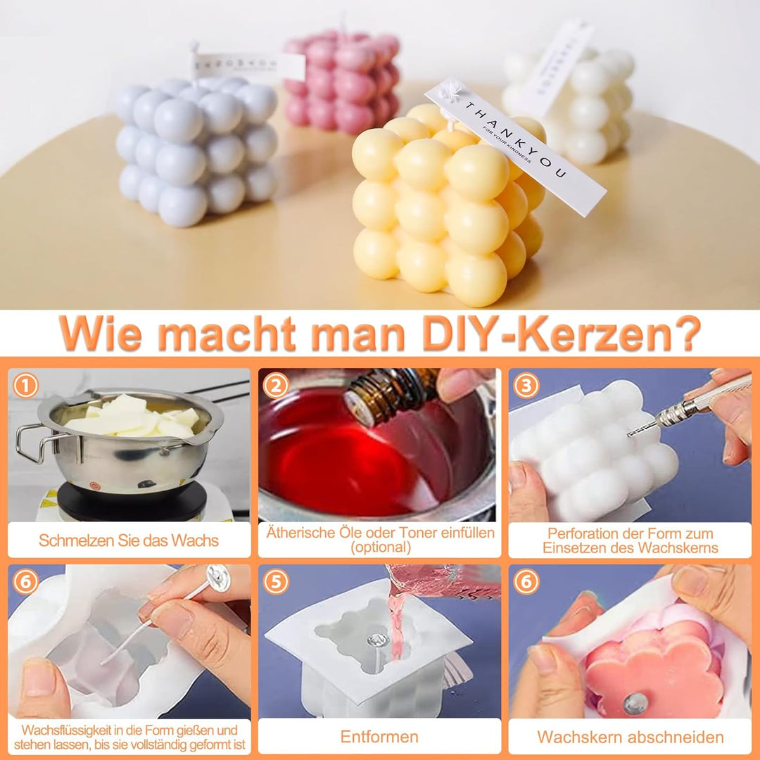 Kerzen Selber Machen Set, DIY Kerzenherstellung Kit,4 Stück 3D Silikonform Kerzenformen zum Giessen,