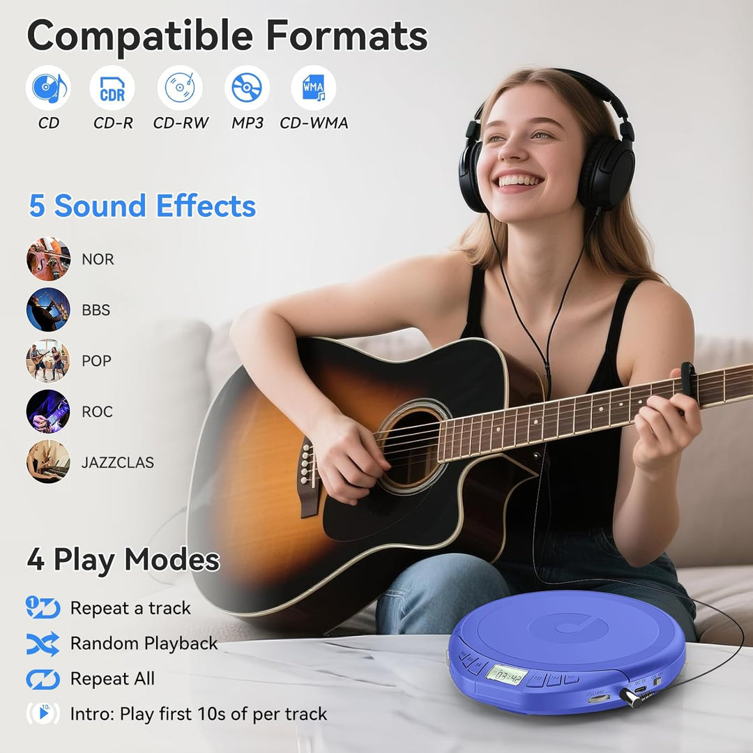 Gueray CD Spieler Tragbarer CD-Player Persönliche CD Players mit Kopfhörer LCD Display Anti-Skip Sch