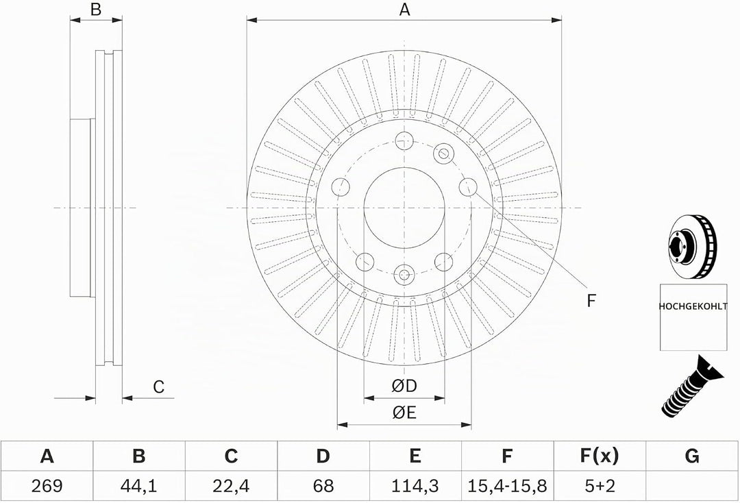 Bosch BD1609 Bremsscheiben - Vorderachse - ECE-R90 Zertifizierung - zwei Bremsscheiben pro Set