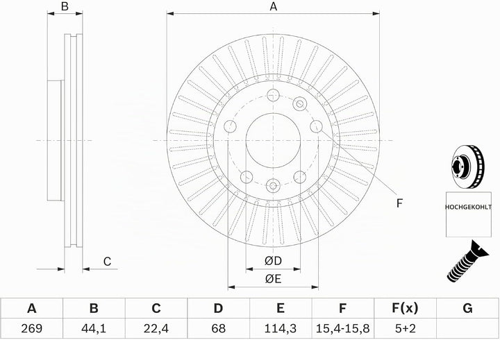 Bosch BD1609 Bremsscheiben - Vorderachse - ECE-R90 Zertifizierung - zwei Bremsscheiben pro Set