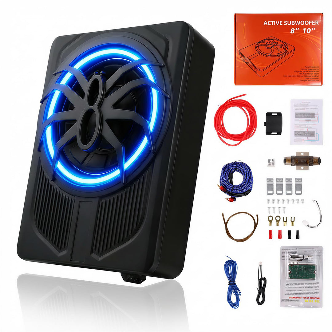 OiLiehu Untersitz Auto Subwoofer 1000W, 10" Schlanker Auto Subwoofer mit Stereo-Surround-Sound, Inte
