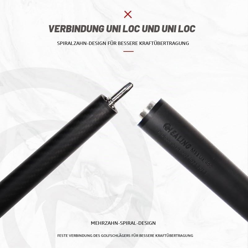 OKHEALING Carbon Fibre Billardqueue, 147cm, 12.4mm Kopf, für Amateur und Profi Billardspieler (mit H