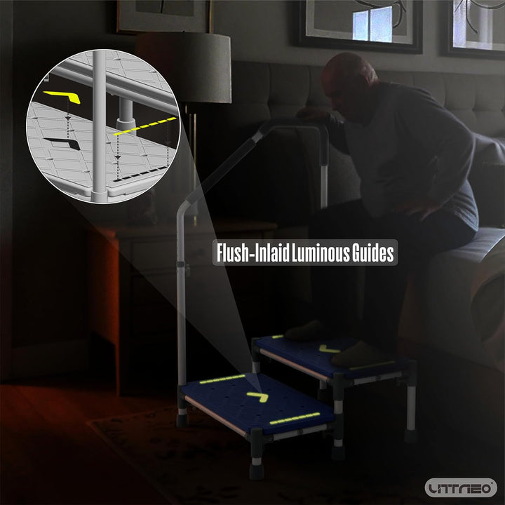 Tritthocker 55cm Trittfläche–Armlehnen höhenverstellbar, bis 225 kg | Nachtleuchtstreifen, rutschfes