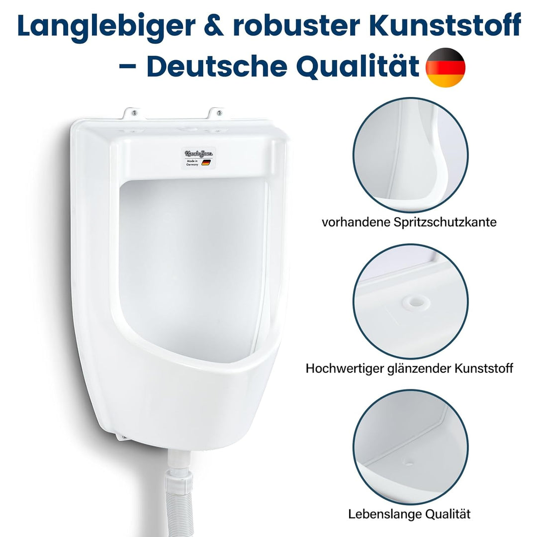 Urinal Kunststoff Pissoir mit Schlauch, Urinalsieb & Zubehöhr - Herren Männer WC Set Steh Klo Urinal