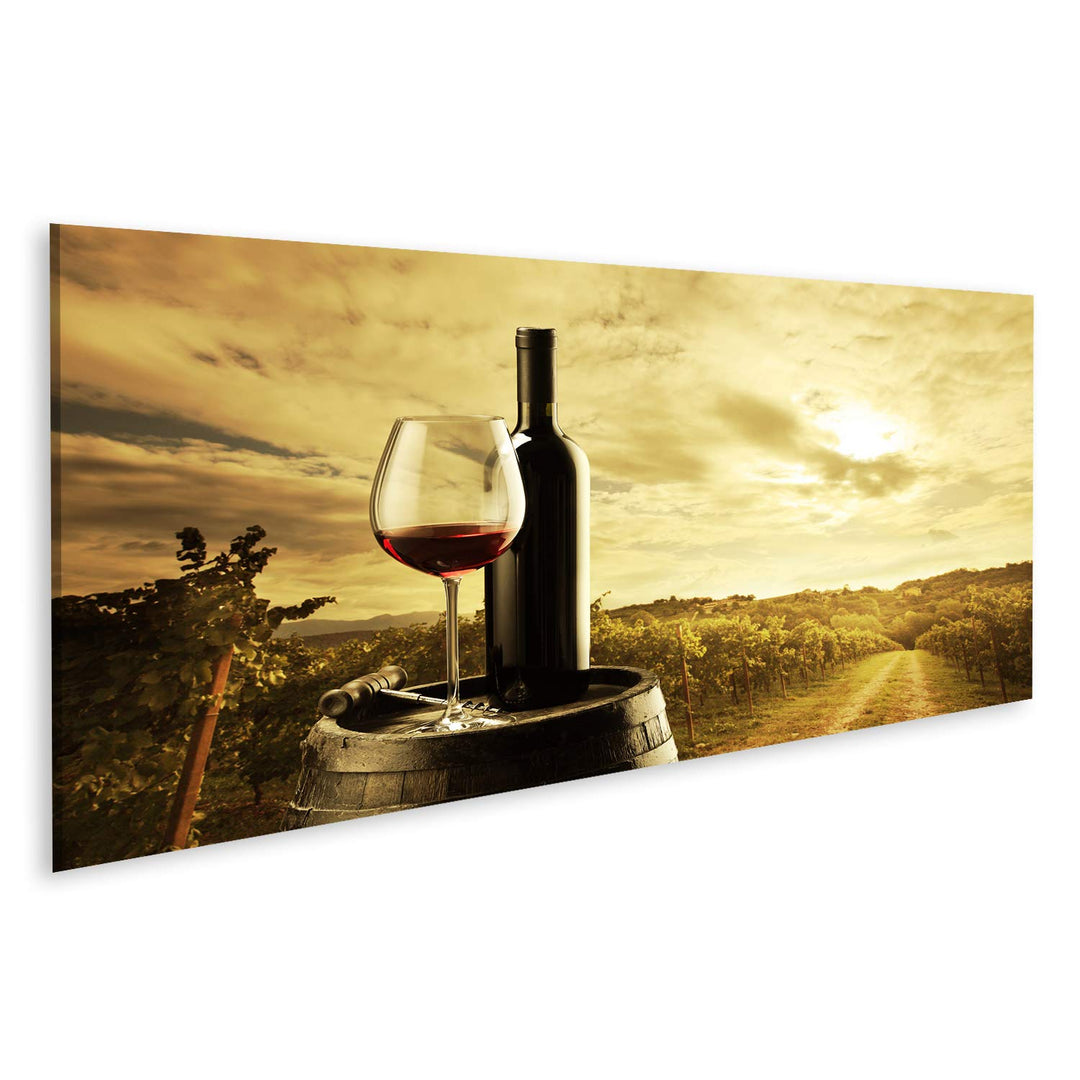 islandburner Bild auf Leinwand Rotwein Flasche Und Glas Wein Auf Fass Bilder Wandbilder Poster Leinw