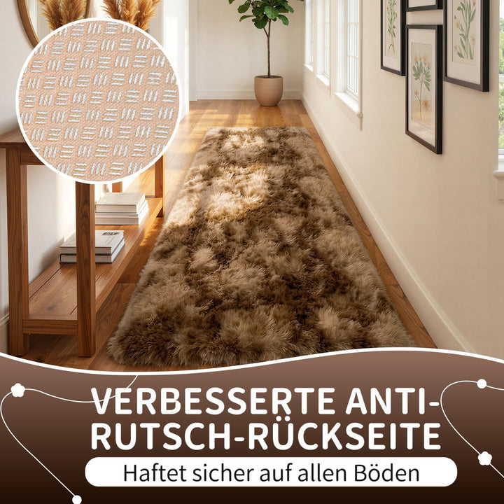 VOFUSHON Wohnzimmer Hochflor Teppich,Shaggy Flur Läufer Teppich Modern Flauschiger Weich Bunte Batik