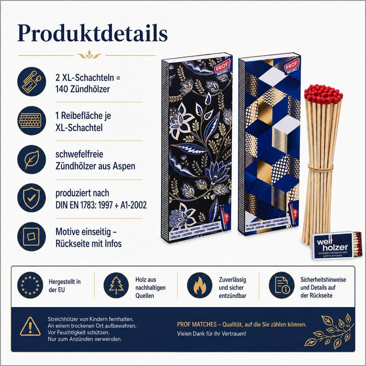 🔥 2 Jumbo Streichholzschachteln XXL 28cm extra lang für Kamin/Feuer Motive: 2x70er Packungen Kaminan