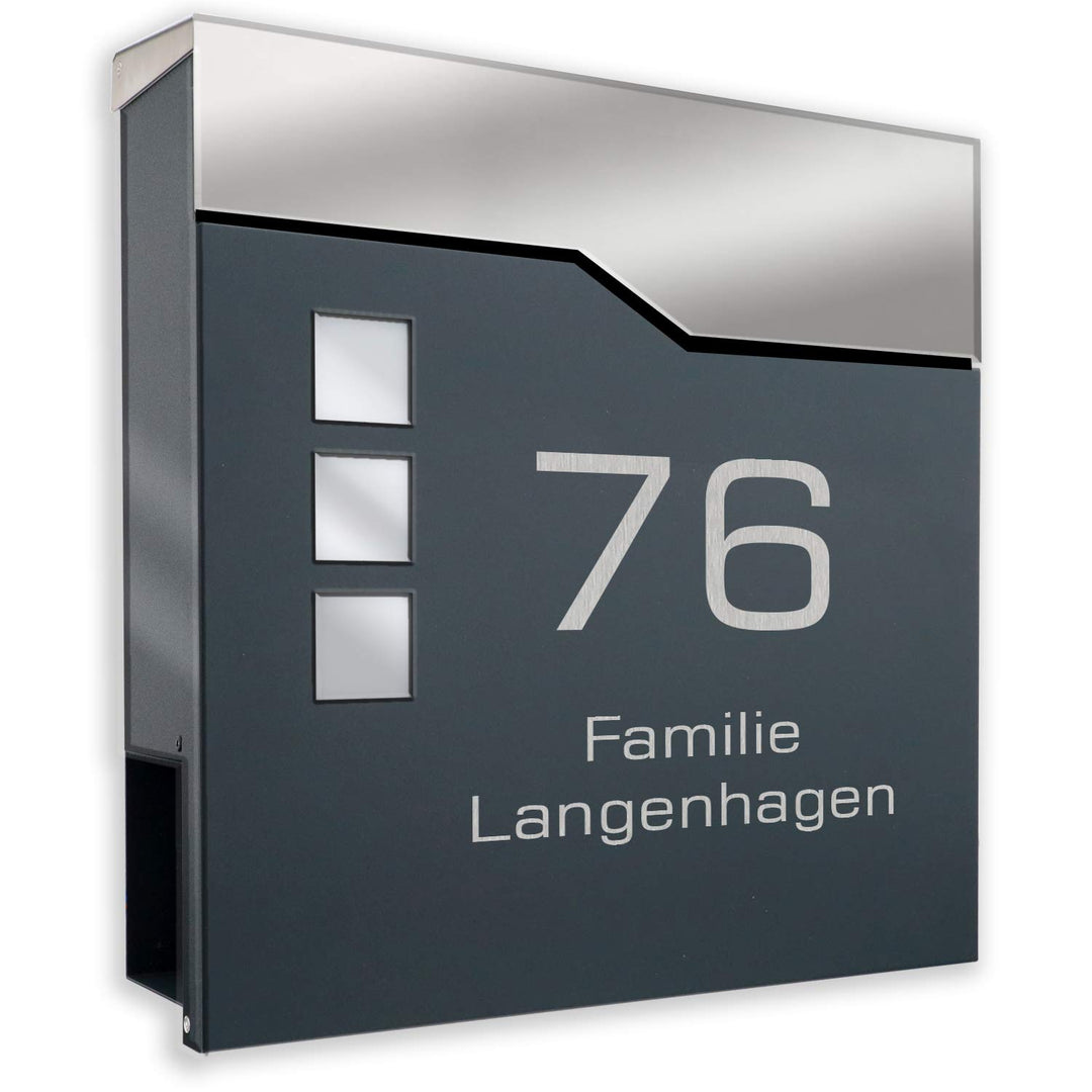 Briefkasten anthrazit RAL 7016 mit Beschriftung - individualisierbarer Design-Briefkasten aus pulver